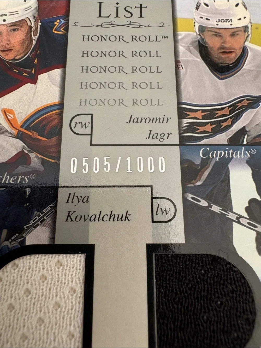 2002 Upper Deck Dual Jersey Hockey NHL Jaromir Jagr & Ilya Kovalchu 0505/1000